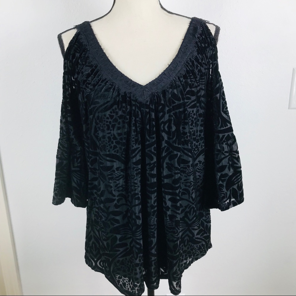 ALWAYS INDIGO  VELVET BELL SLEEVES TOP